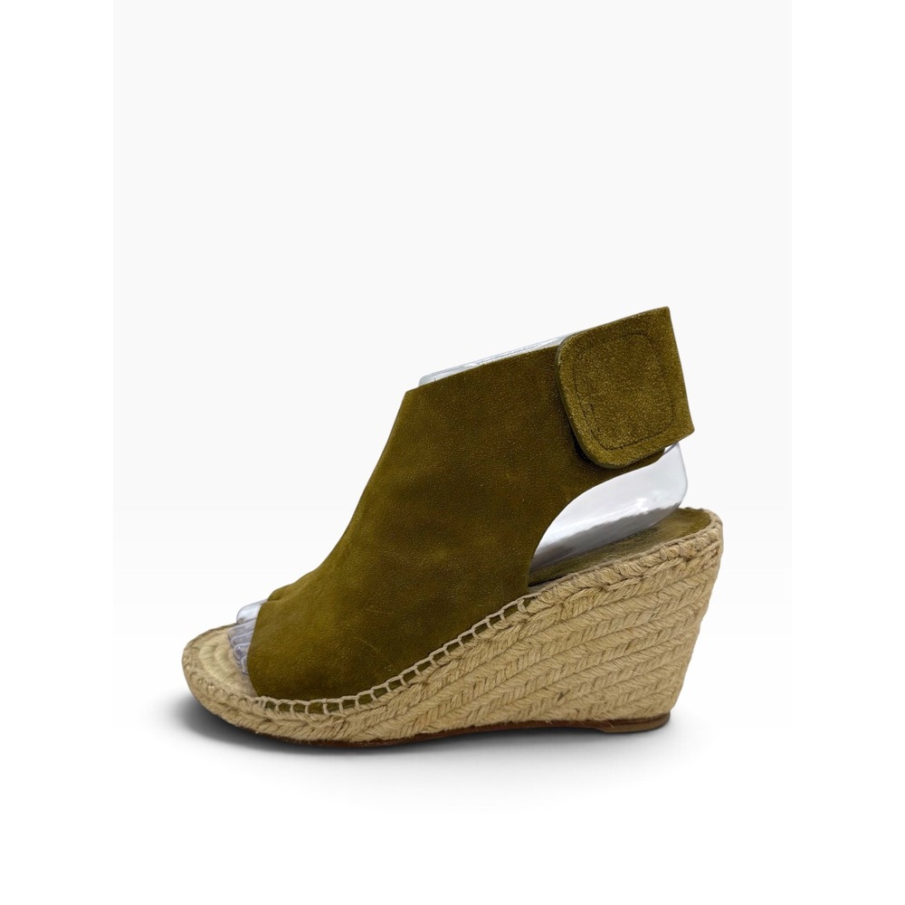 Celine Paris Olive Green Suede Espadrille Wedge Sandals Spain Size 38